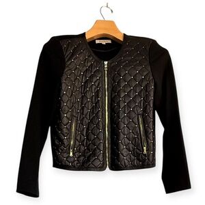 Ellen Tracy Black Quilted Bomber Jacket